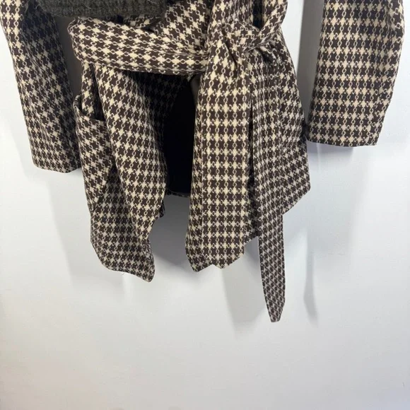 Vintage Stetson Brown Houndstooth Wool Blend Knit Collar Belted Coat Size S - Picture 4 of 14